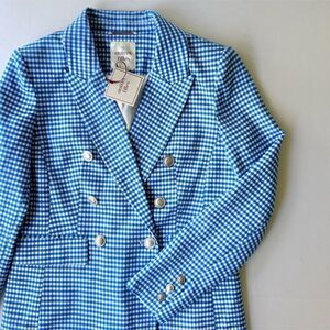 NWT Autres Filles Blue White Check Double Breasted Blazer Jacket S Anthropologie